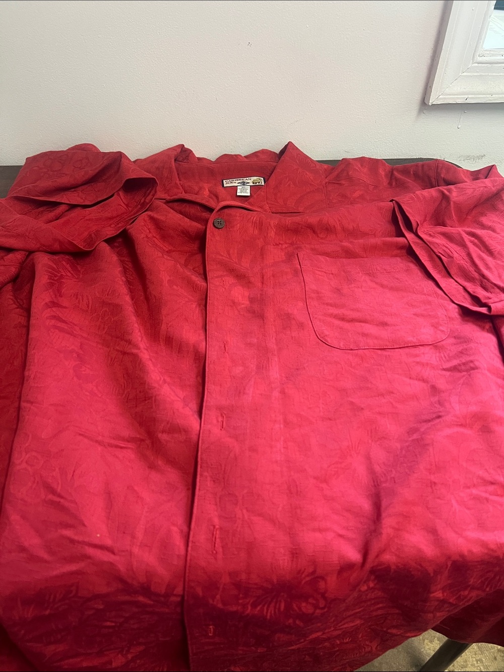 Caribbean Joe Men's Red Short-Sleeve Palm Leaf Pattern Button Shirt